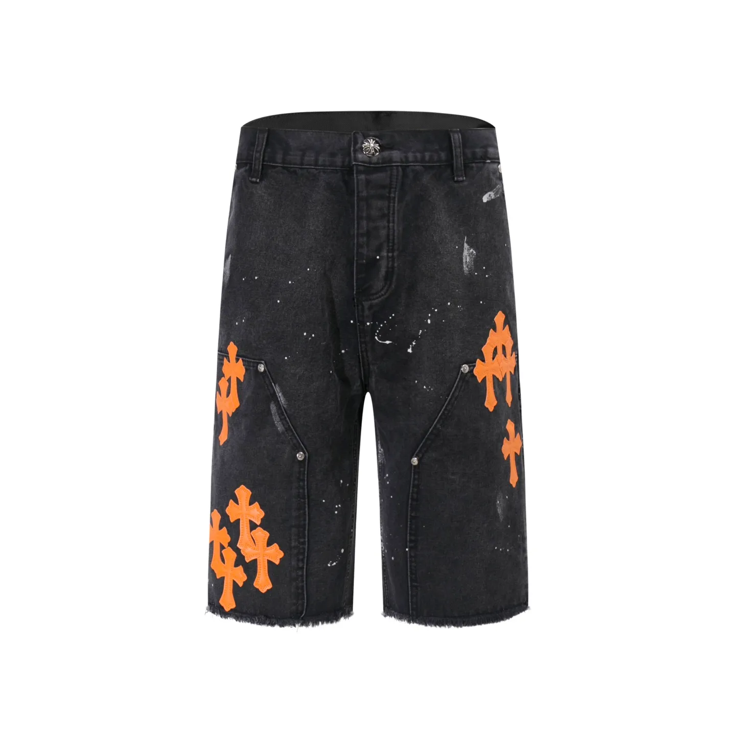 P240 Style No.: H893 GALLERY DEPT. & 𝐂𝐡𝐫𝐨𝐦𝐞 𝐇𝐞𝐚𝐫𝐭 Croxin co-branded ss25 wood splash ink hand-painted stitching multi-pocket micro-flared denim shorts. Styles with different washed textures are very friendly to people with thin legs. The micro-flared version perfectly modifies the leg shape. The timeless and moderate length makes it easy to match and match. It is the basis for various styles and is a must-have in your wardrobe! The fabric is stiff but also makes the upper body soft without losing texture. The washing process is even more perfect. It is a must-have item for everyone! ! ! Washed wheat, hang tag, pants label, three labels complete Color: black Size: 28-30-32-34-36